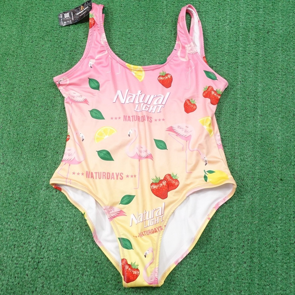New! Natural Light Beer Shinesty Swimsuit Womens XL Naturdays Flamingo Natty‎